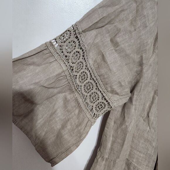 Terzo Millenio Made in Italy 100% Linen tiered mini sundress off shoulder M - Picture 3 of 6